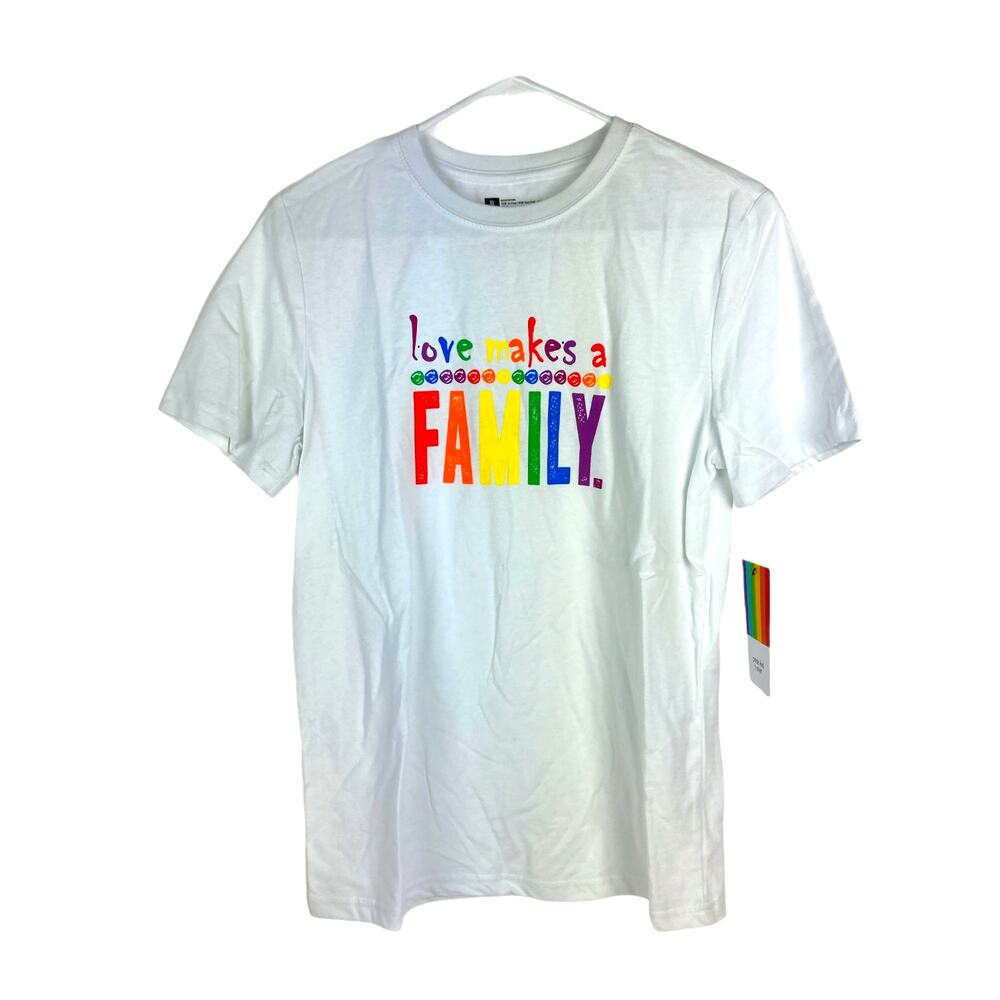 Rainbow Unisex Pride Love Makes a Family White T-shirt LGBTQ Extra Large